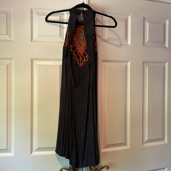 Free People Open Back Black Dress with Orange Mesh Detailing at Top Size Small - Picture 5 of 6